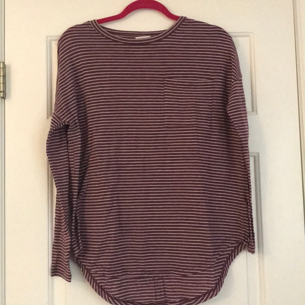 purple and white long sleeve